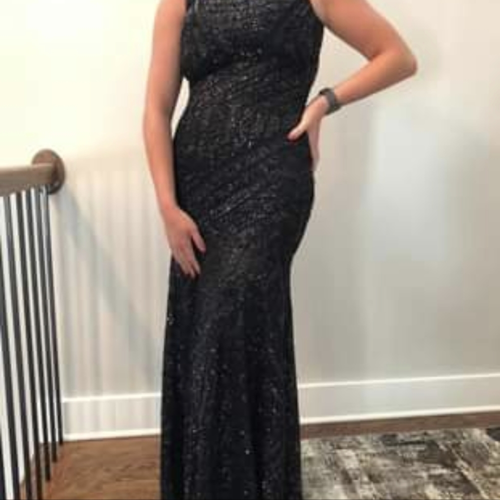 Black full length formal beaded gown XS